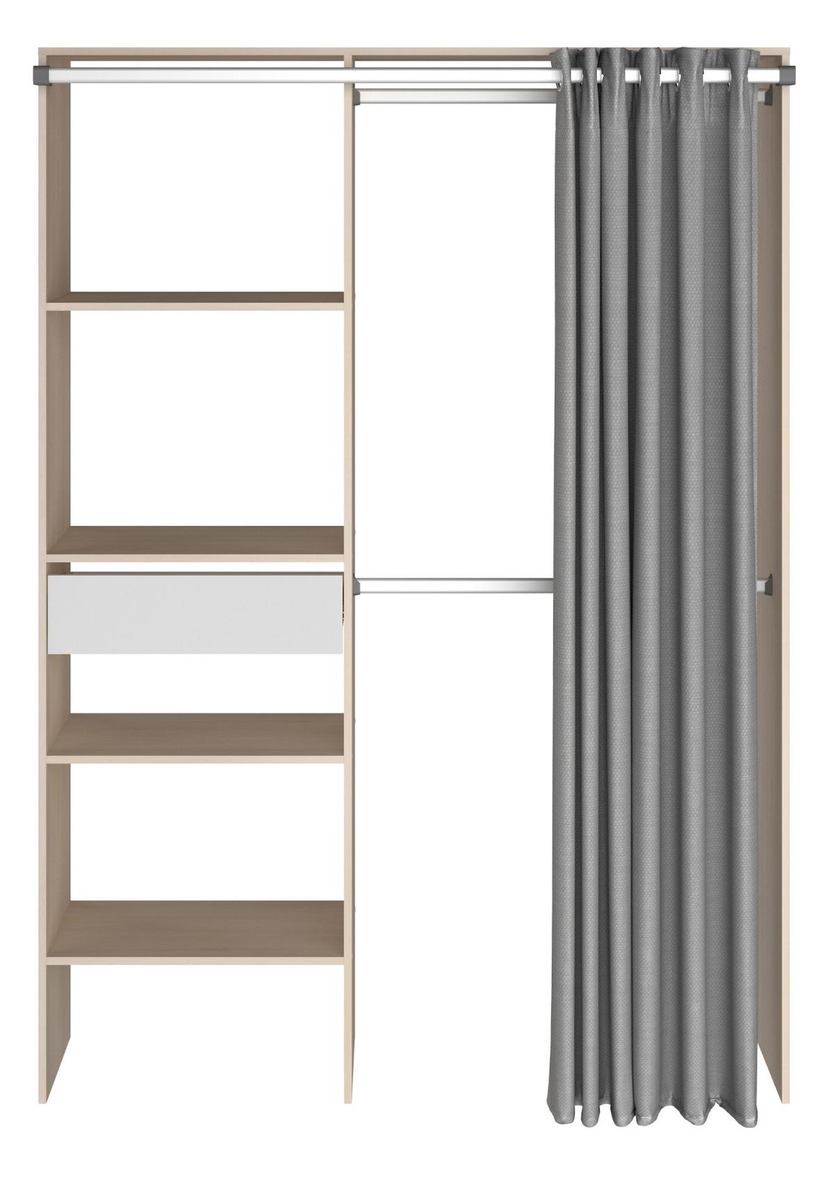 KLEIDERSCHRANK Akazie, grau, Mehrzweckschrank 143 cm mit Vorhang - Akaziefarben/Grau, Holzwerkstoff/Metall (143/182/48cm) - Parisot Meuble