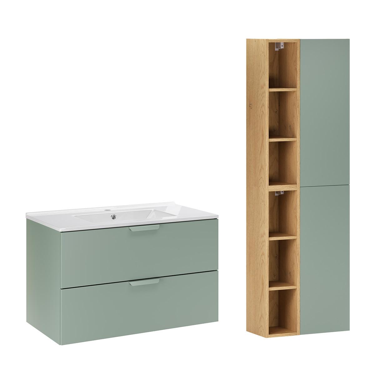 BADMÖBEL 81cm Oria 2er-Set Grün - Grün, Holzwerkstoff (81/50/46cm) - Petits-meubles