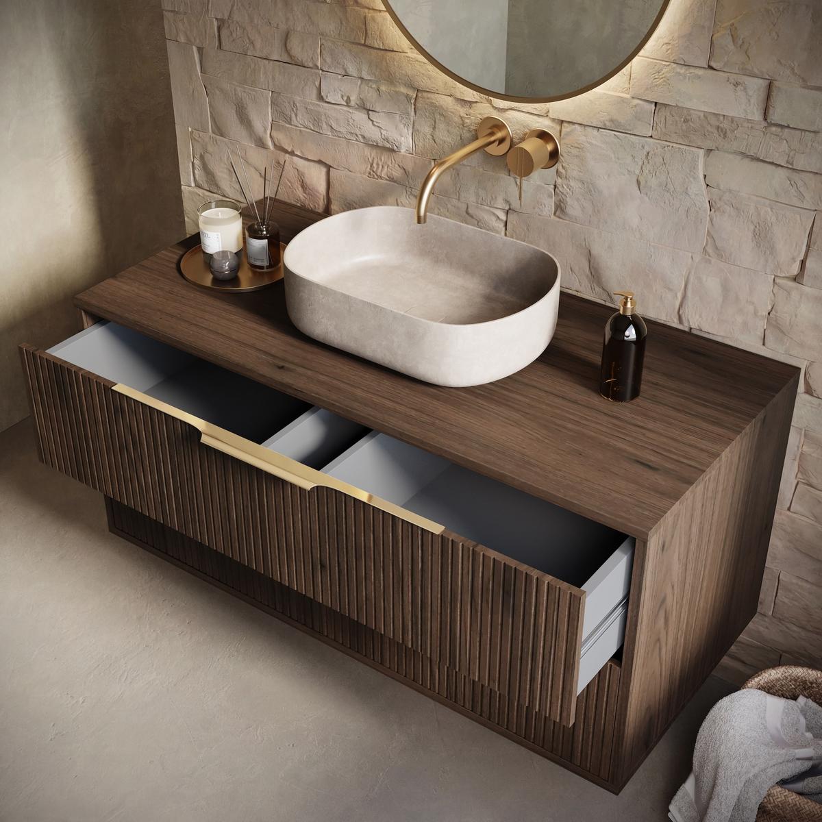 BADMÖBEL-SET Rimini 2 Teile Walnuss Braun - 100 x 46 x 46 cm - Eichefarben, Holz (100/46/46cm) - Badplaats