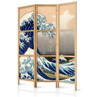 PARAVENT Japanischer 3-tlg 135x172 cm Meereswelle - Schwarz, Holz/Textil (135/172/3cm) - Muralo