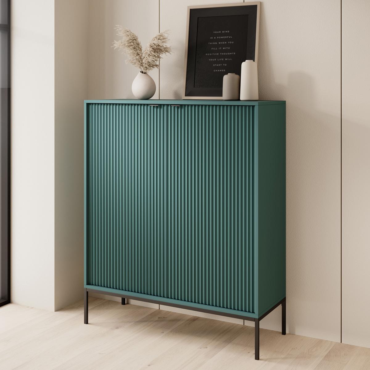HIGHBOARD STELLARE 104/125/39 cm mit 2 Türen Hellgrün - Schwarz/Hellgrün, Holzwerkstoff (104/125/39cm) - MASSENO