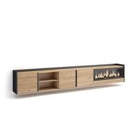 LOWBOARD, Eiche und Schwarz, 315/35/50cm, Kamin mit Feuereffekt XXL - Eichefarben, Holzwerkstoff (315/50/35cm) - Skraut Home