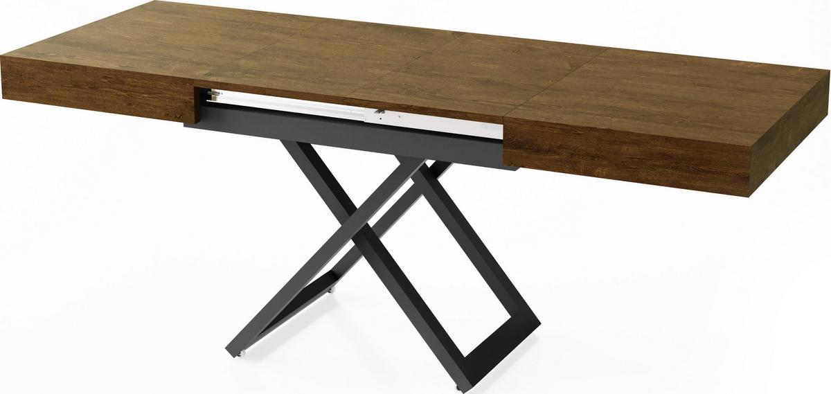 COUCHTISCH Cavetta U höhenverstellbar ausziehbar, Lefkas Eiche 120-200/80/27-76 cm - Alteiche/Schwarz, Holzwerkstoff/Metall (80/200/76cm) - WFL GROUP