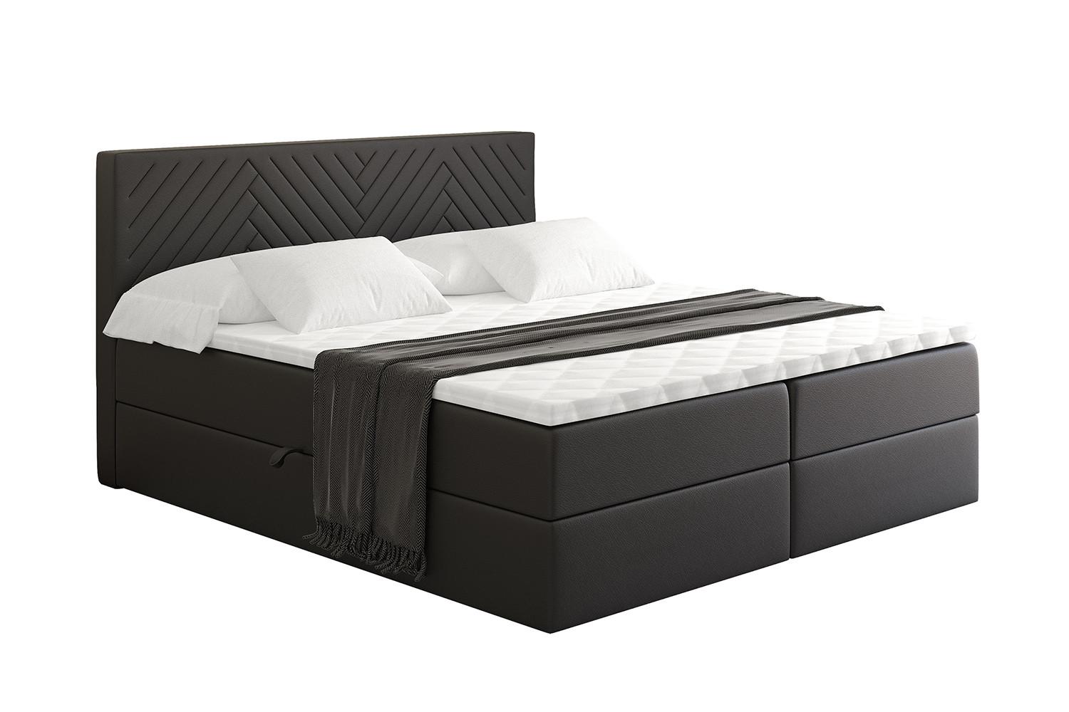 BOXBETT mit Matratze H4 und Lattenrost - VEXA - 200x200 - Schwarz Kunstleder - Schwarz, Holzwerkstoff/Kunststoff (200/200cm) - ALTDECOR