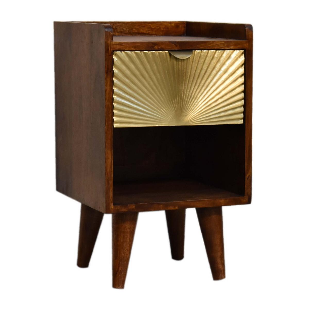 NACHTTISCH Mini Manila Gold mit 1 Schublade, 1 offenes Fach, Braun - Kastanienfarben/Messingfarben, Holz/Metall (30/50/30cm) - Artisan Furniture