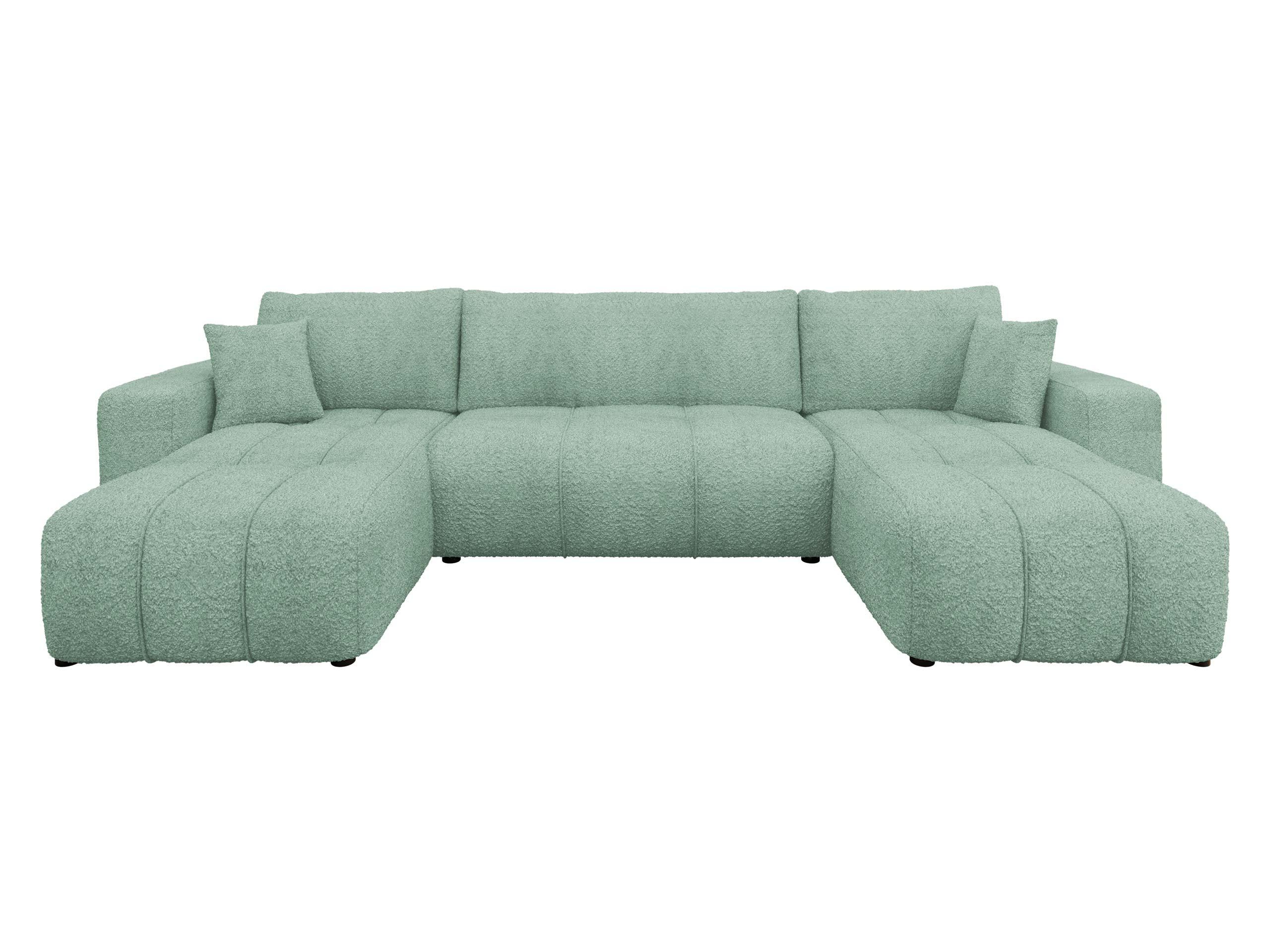 WOHNLADNSCHAFT Furyn U Boucle - Schwarz/Mintgrün, Holzwerkstoff/Kunststoff (312/82/145cm) - MIRJAN24