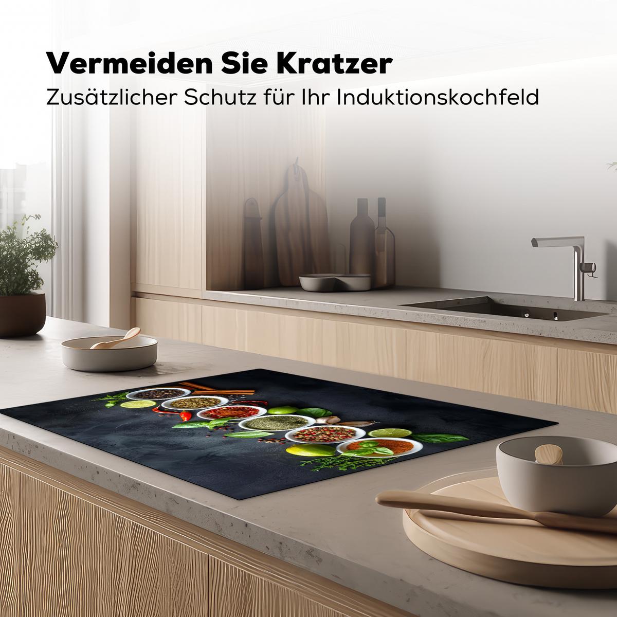 HERDABDECKPLATTE Kräuter - Gewürze - Konkrete Optik - Stilleben Induktionsmatte 77x59 cm - Multicolor, Kunststoff (77/59/0.2cm) - MuchoWow
