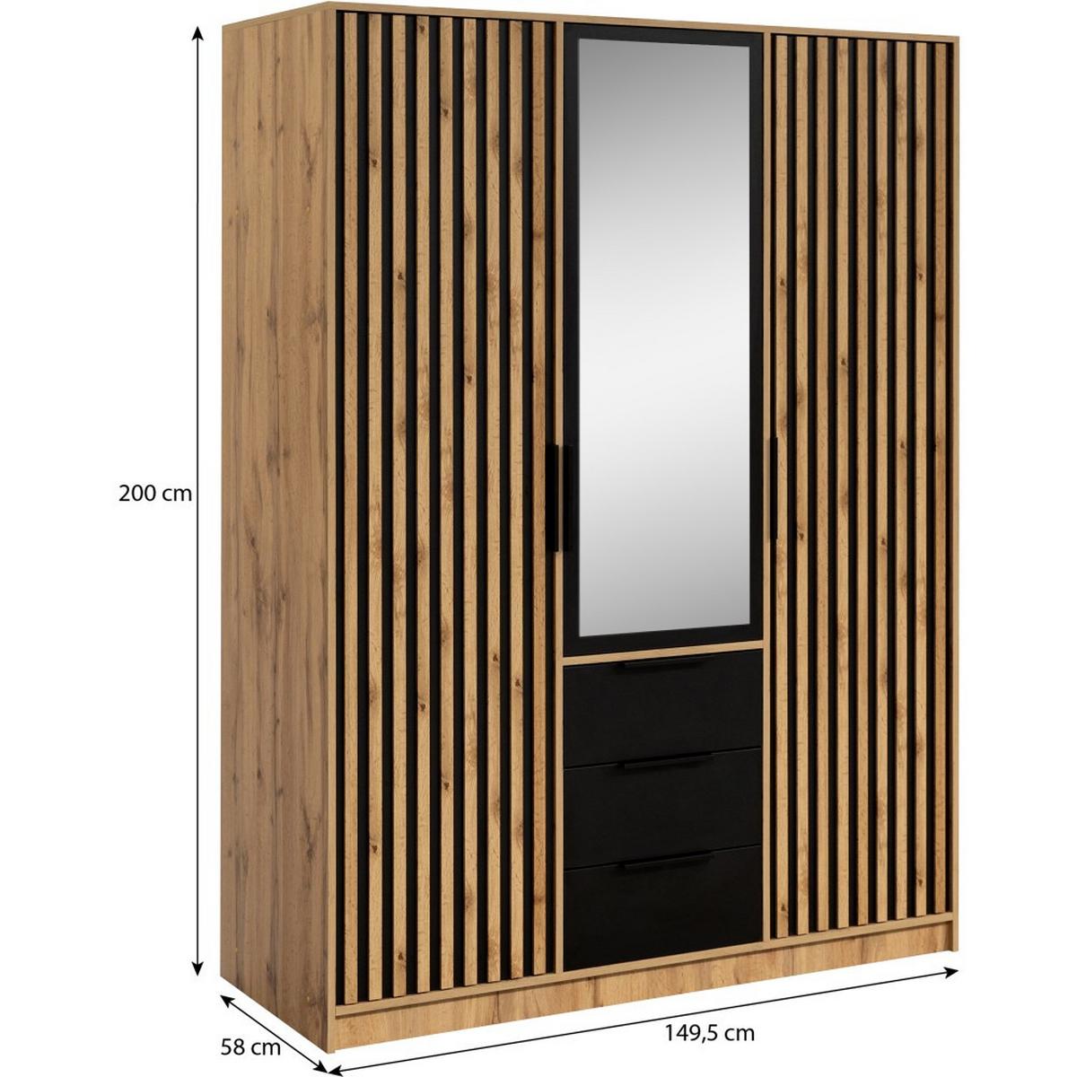 DREHTÜRENSCHRANK Bueno Lux mit 3 Türen und 3 Schubladen, eiche Wotan - Eiche Wotan, Holzwerkstoff (150/200/58cm) - Beautysofa