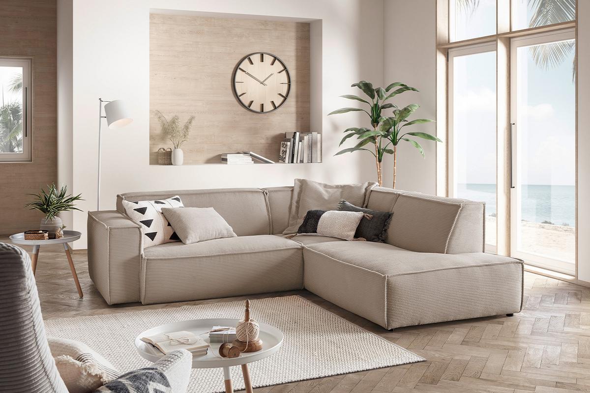ECKSOFA SAMU Taupe Cord - Taupe/Schwarz, Textil (254/224cm) - KAWOLA