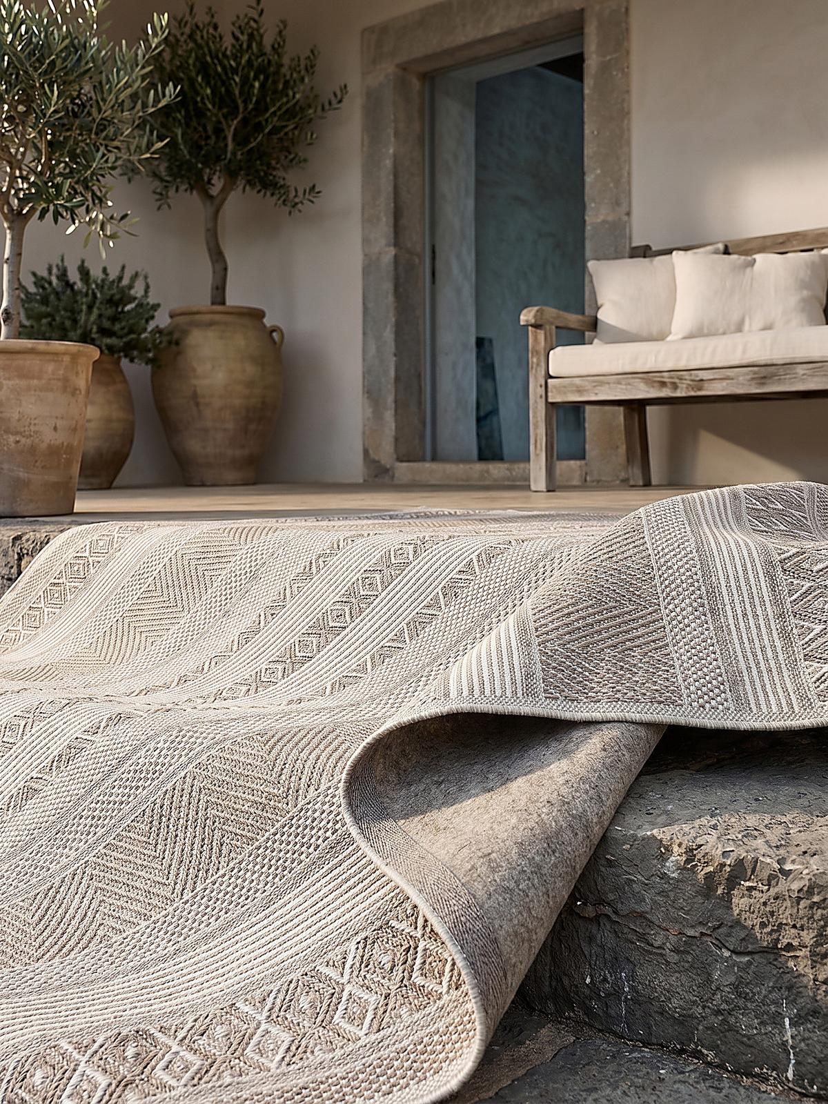 TEPPICH Flachgewebe ESERA Gestreift Polypropylen Beige 160 x 220 cm - Beige, Textil (160/220cm) - KADIMA DESIGN