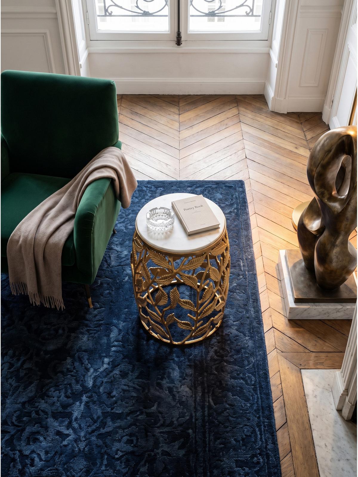 BEISTELLTISCH ALASSIO, Marmor, handgefertigt, Gold-Weiß, Ø 40 x 46 cm - Goldfarben, Stein/Metall (40/40/46cm) - KADIMA DESIGN