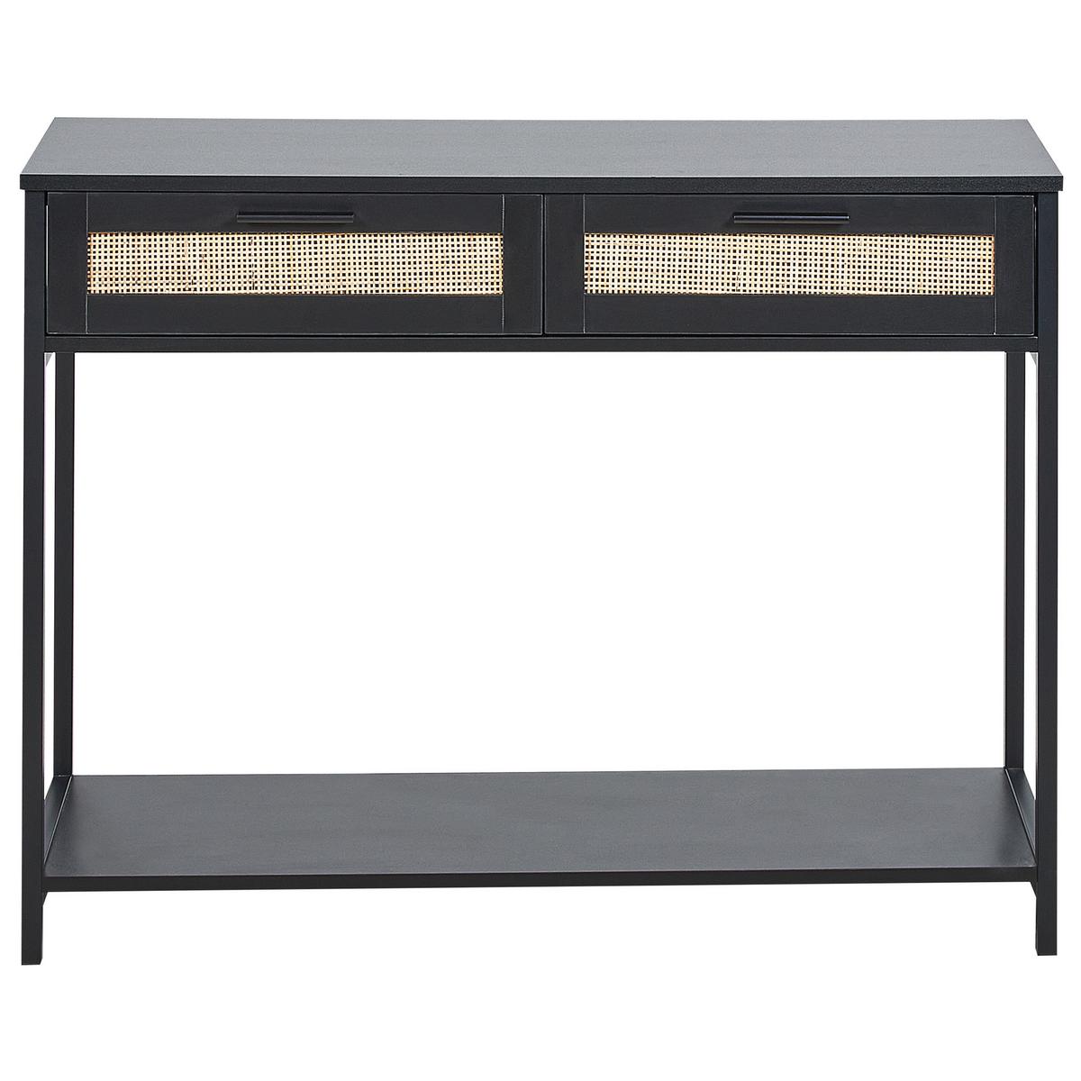 KONSOLENTISCH Rattan schwarz/beige 2 Schubladen Opoco - Beige/Schwarz, Holzwerkstoff (30/100/75cm) - Beliani