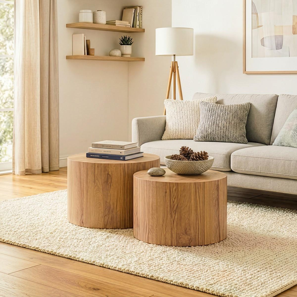 COUCHTISCHE RUND 2er set 58/58/58 cm - Eschefarben, Holzwerkstoff (65.5/58/38cm) - Calicosy