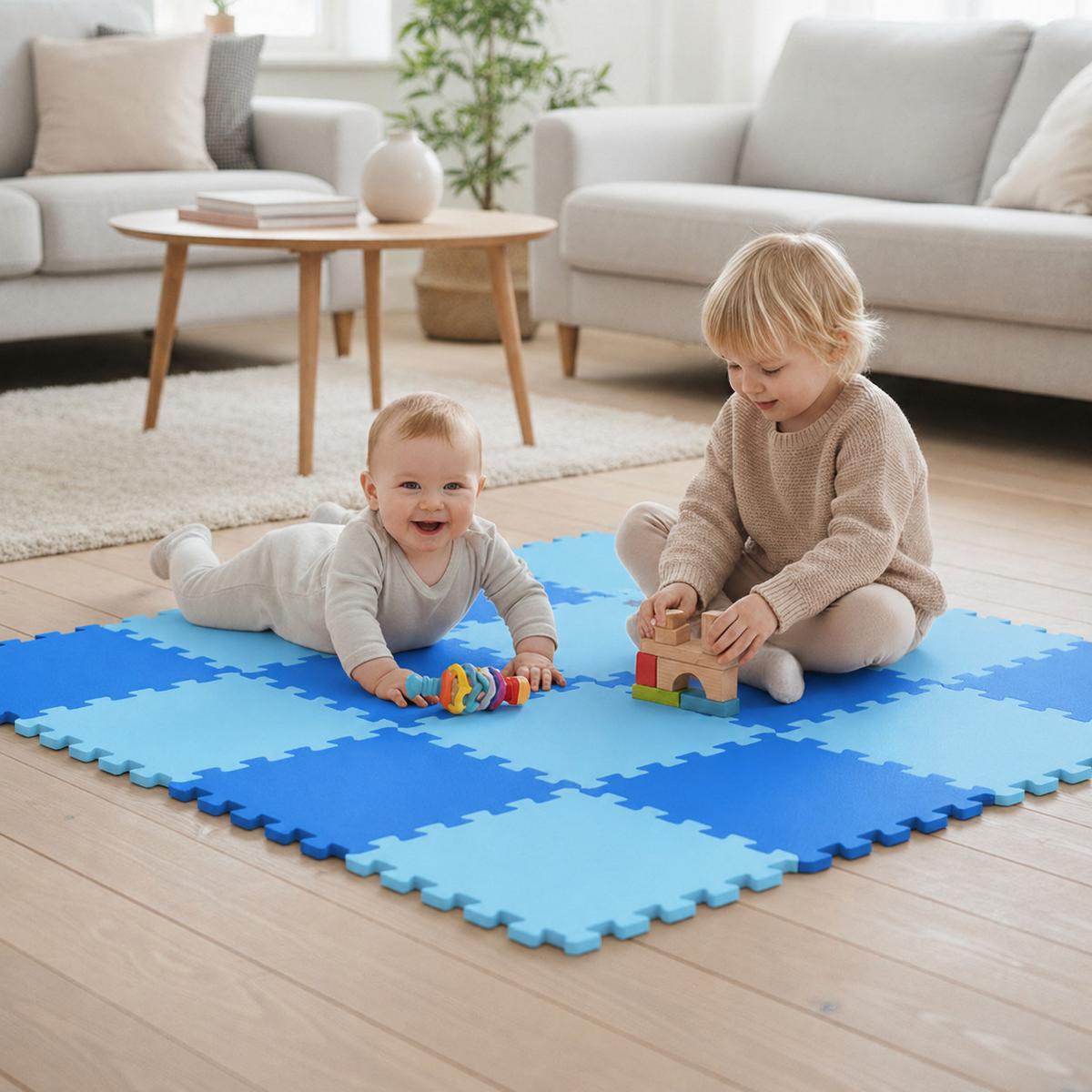 SPIELMATTE ab Null - 180/90/1 cm Puzzlematte Blau - Blau, Kunststoff (30/30cm) - Littletom