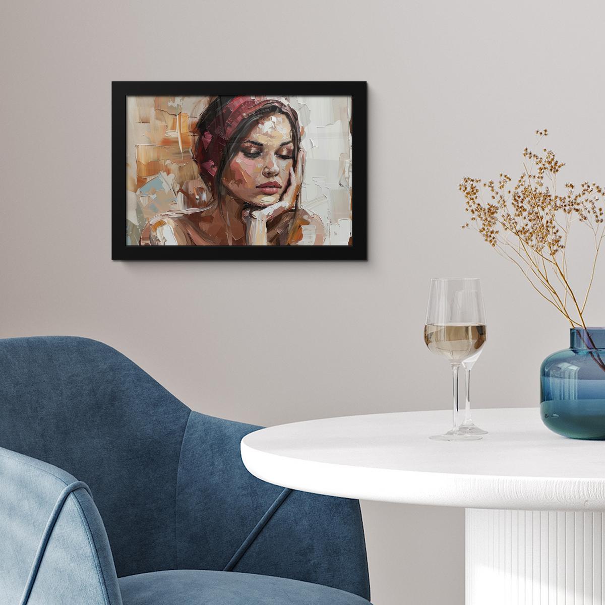 POSTER MIT RAHMENGERAHMTES BILD Frau - Lackierung - Porträt - Modern 30x20 cm - Altrosa, Papier (30/20cm) - MuchoWow