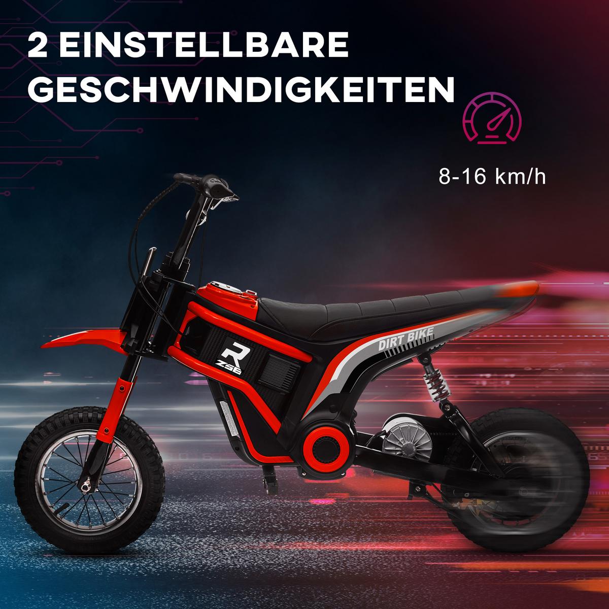 ELEKTRO Motorrad Kinder Elektromotorrad mit 24V 350W Motor, 8-16 KMH Rot - Rot, Kunststoff (119/64/76.5cm) - HOMCOM