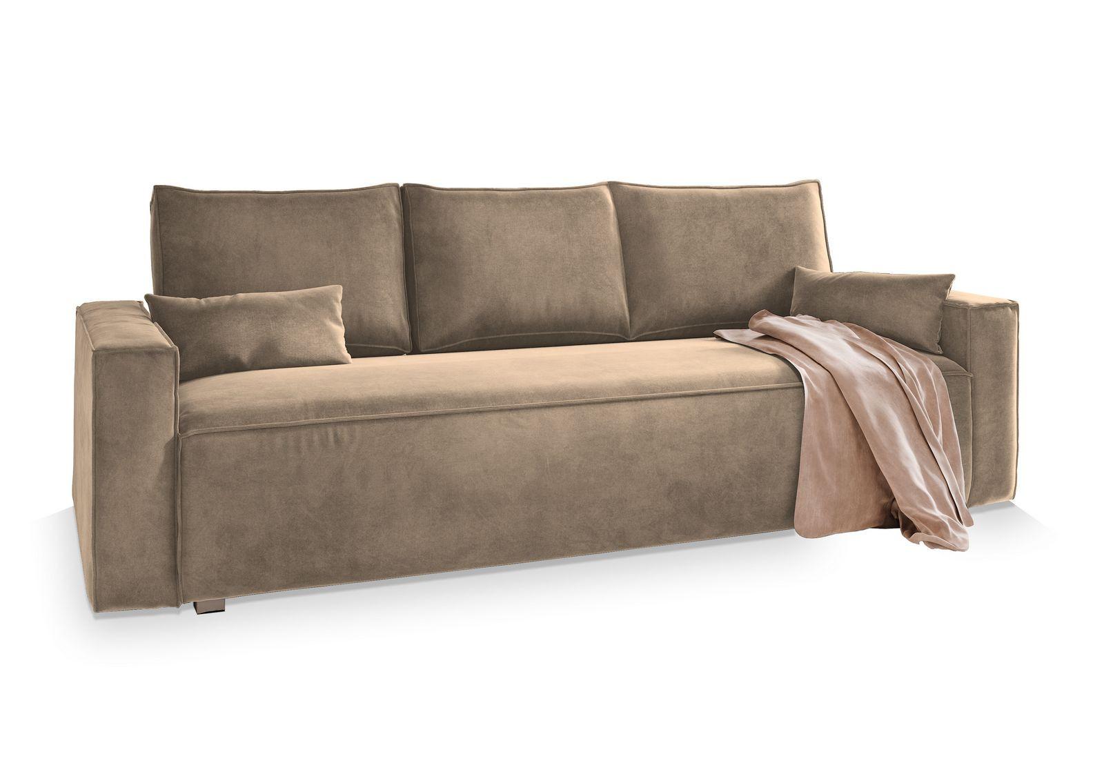 BETTSOFA ALATRI Beige Velours-Stoff mit Schlaffunktion - Beige, Textil (230/85/87cm) - MASSENO
