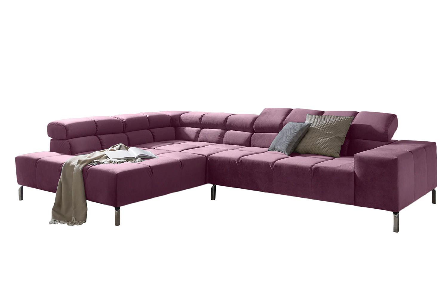 ECKSOFA MIT MOTORISCHEM SITZVORZUG NELSON Violett Velvet Relaxfunktion - Violett/Silberfarben, Textil (321/216cm) - KAWOLA