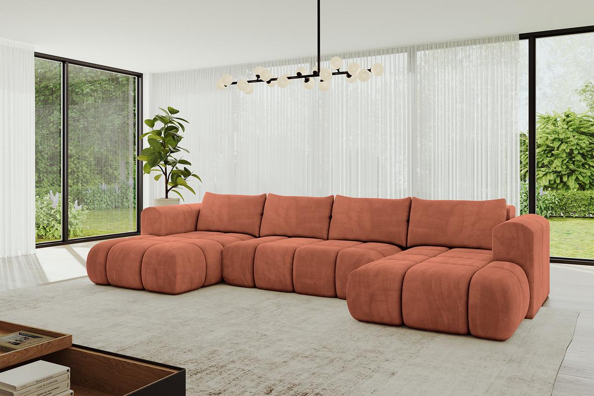WOHNLANDSCHAFT CLOUD-U 405x185x90 Apricot Velours - Koralle, Holzwerkstoff/Kunststoff (405/90/185cm) - ALTDECOR