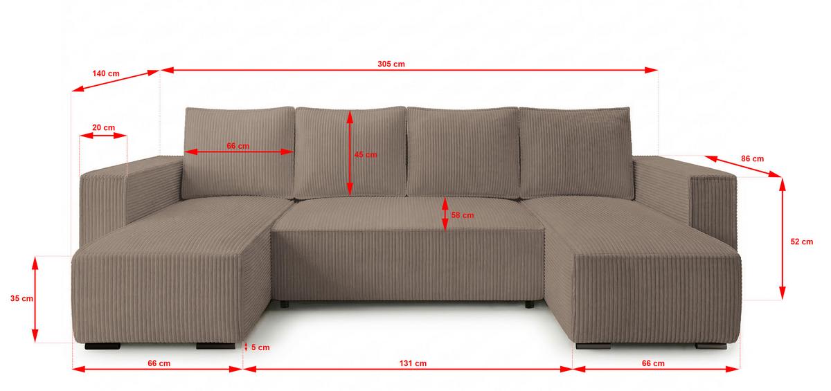 WOHNLANDSCHAFT CUDDY U mit Schlaffunktion und Bettkasten, Farbe: Braun, Cordstoff - Cappuccino, Textil (305/85/140cm) - Storez24