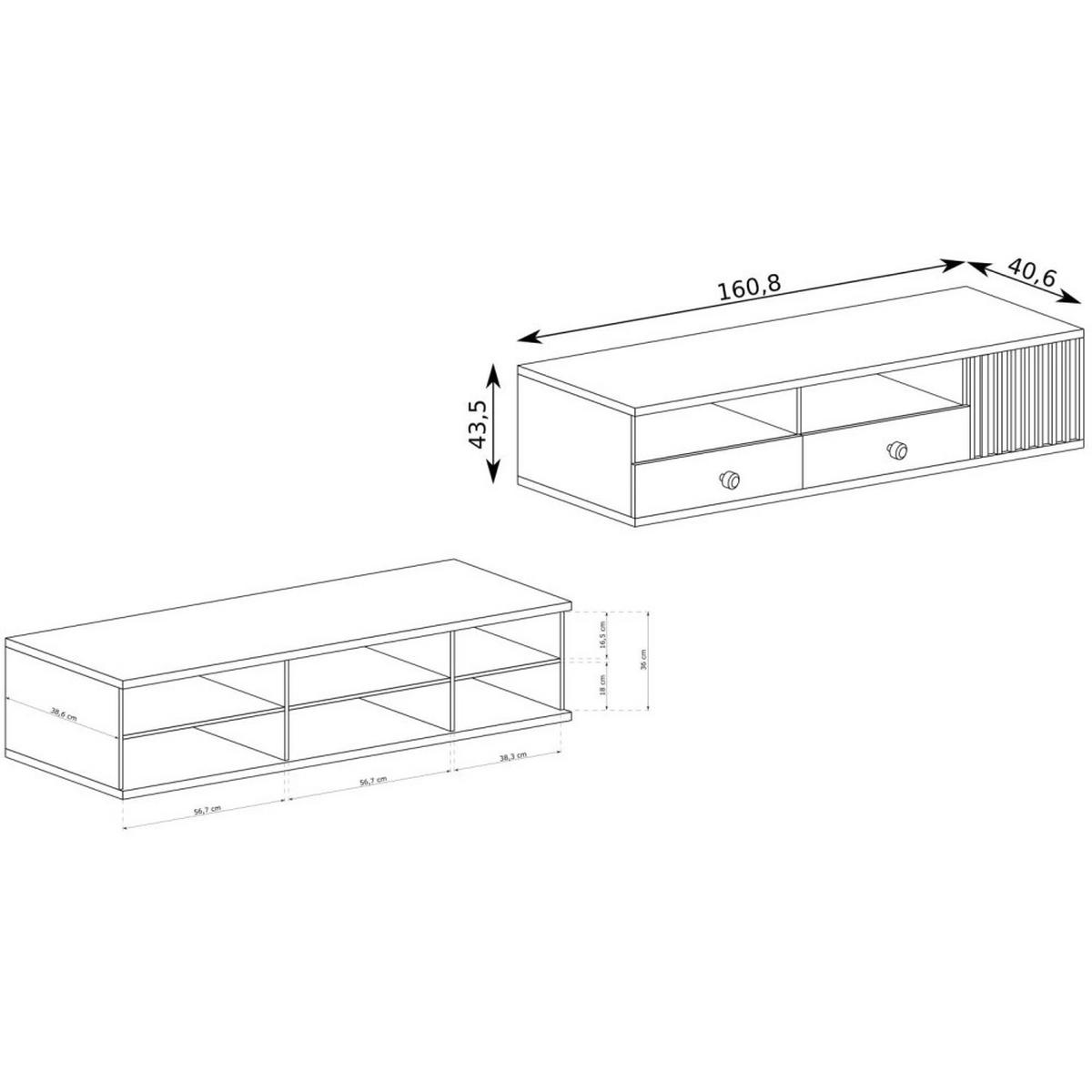 LOWBOARD Caya mit zwei Schubladen, Eiche Artisan, 160 cm - Eiche Artisan, Holzwerkstoff (161/43/41cm) - Beautysofa