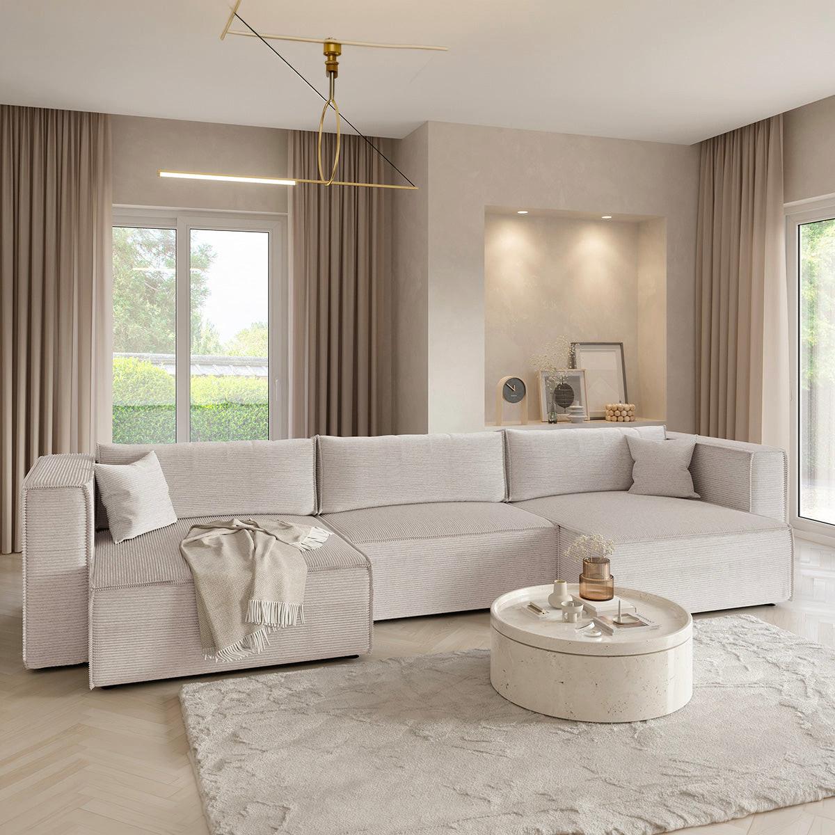 PANORAMASOFA Jimmy 5 Sitzplätze Creme - Weiß, Holz (348/77/148cm) - Petits-meubles