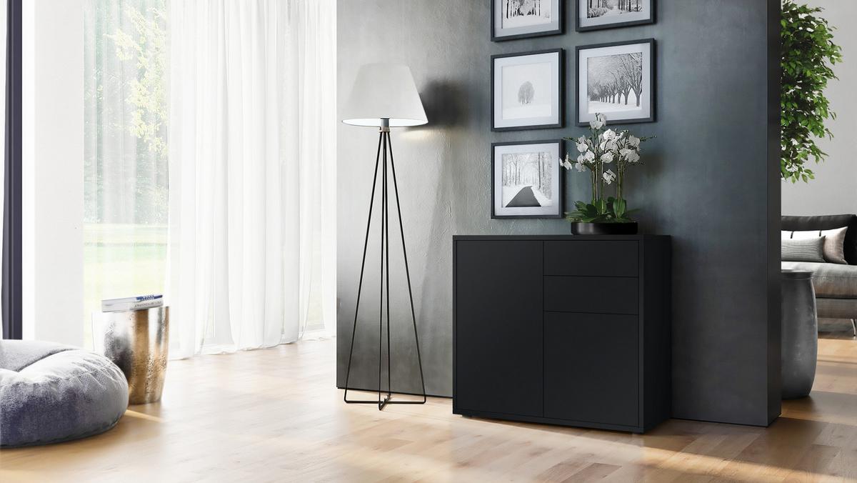 KOMMODE Ben Front in Schwarz matt - Schwarz, Holzwerkstoff (79/74/36cm) - Vladon