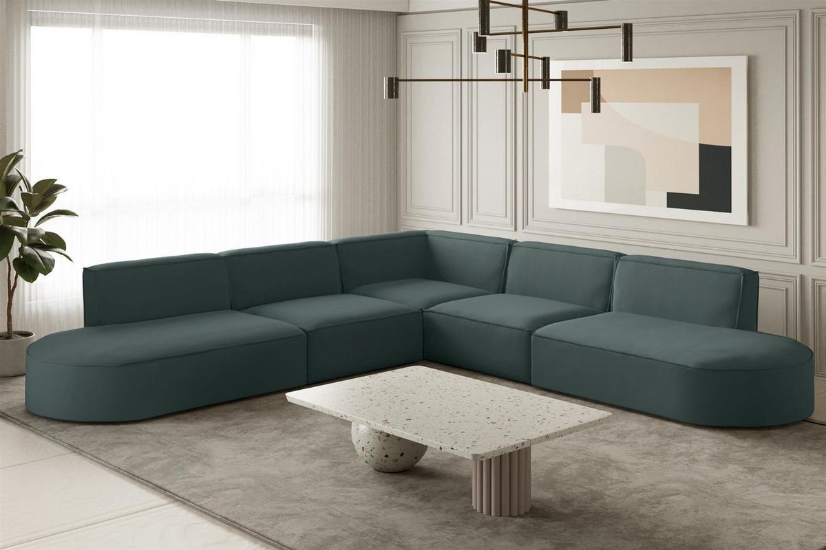 ECKSOFA Universal Palma Opera Velvet - Smaragdgrün, Holzwerkstoff/Textil (276/276cm) - Fun Möbel