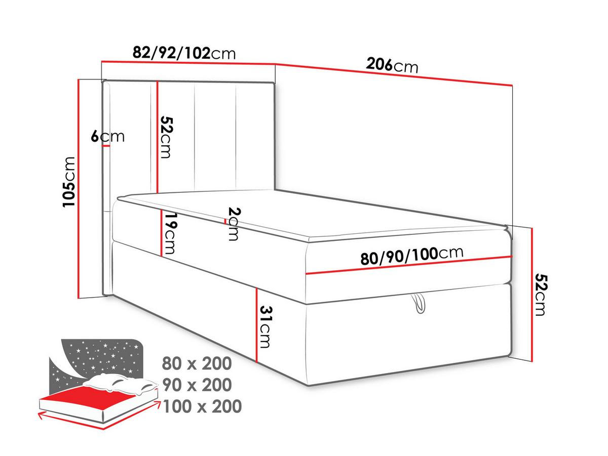 BOXBETT Rebos Single - H3 - Grau, Holz/Textil (80/200cm) - MIRJAN24