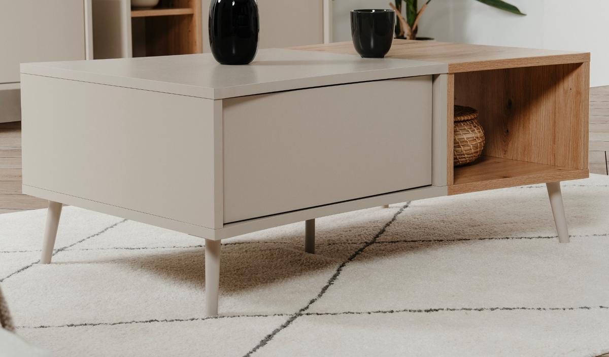 COUCHTISCH Kaschmir, Eiche Artisan 94 x 60 cm, Wohnzimmertisch mit Stauraum - Kaschmir/Eiche Artisan, Holzwerkstoff (60/94/40cm) - Furn.Design