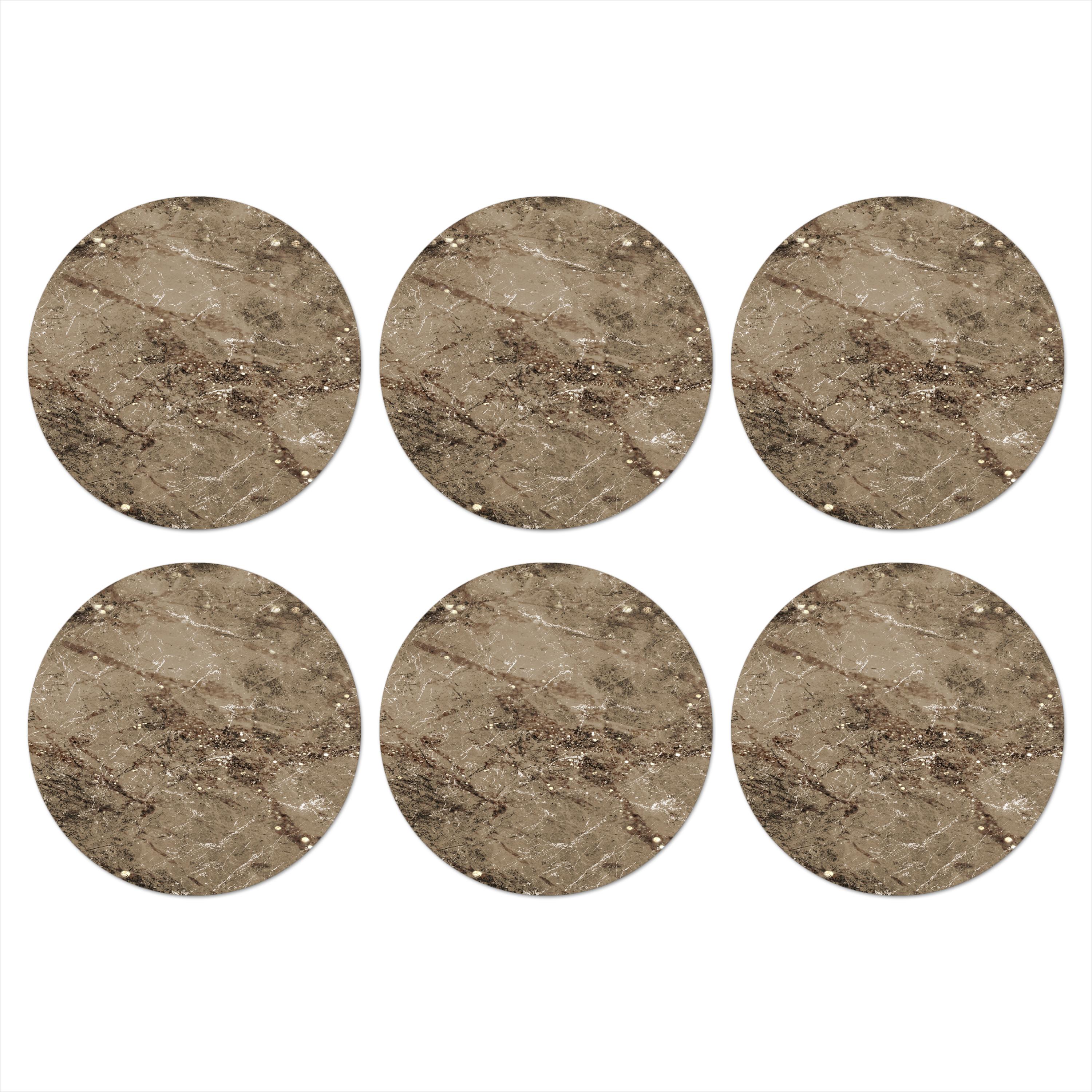 GLASUNTERSETZER 6er-Set Rund Marmor - Braun - Glitter 10x10 cm - Braun, Naturmaterialien (10/0.2cm) - MuchoWow