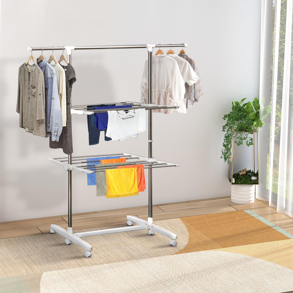 WÄSCHESTÄNDER Kunststoff Edelstahl Weiß - Weiß, Kunststoff (55/154/136.5cm) - HOMCOM