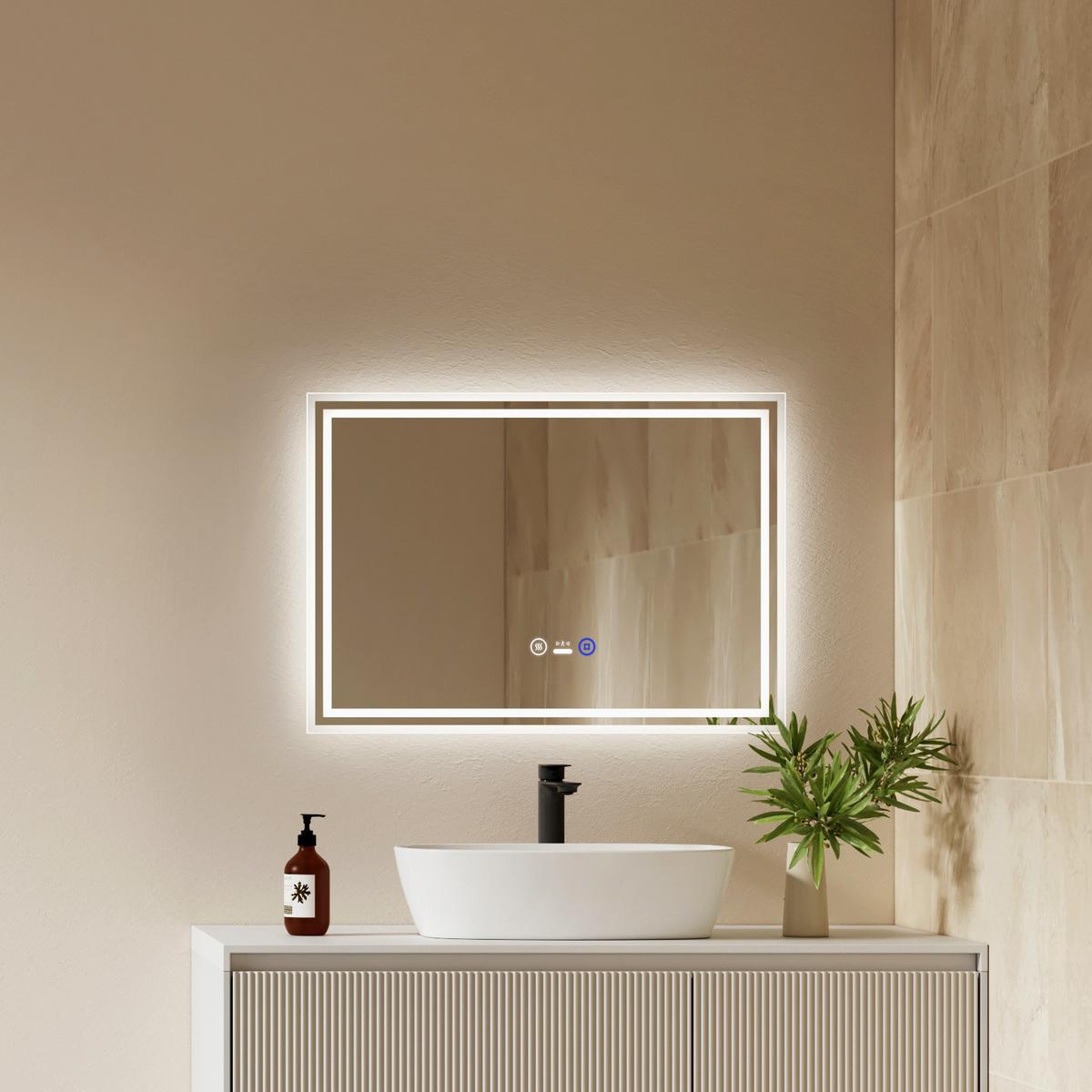BADSPIEGEL mit Beleuchtung mit Bewegungssensor, 70/50/3,5 cm - Transparent, Glas (70/50/3.5cm) - EMKE