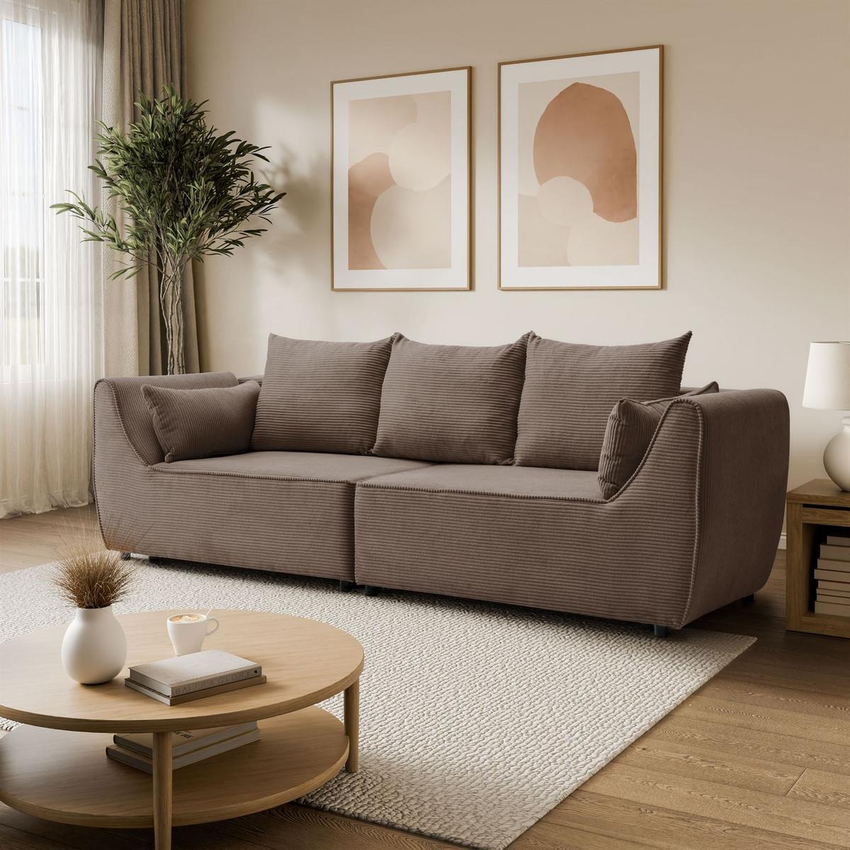 SOFA ASPEN Zweisitzer mit Schlaffunktion, Anafi 06 - Braun, Textil (267/94/95cm) - Lookway