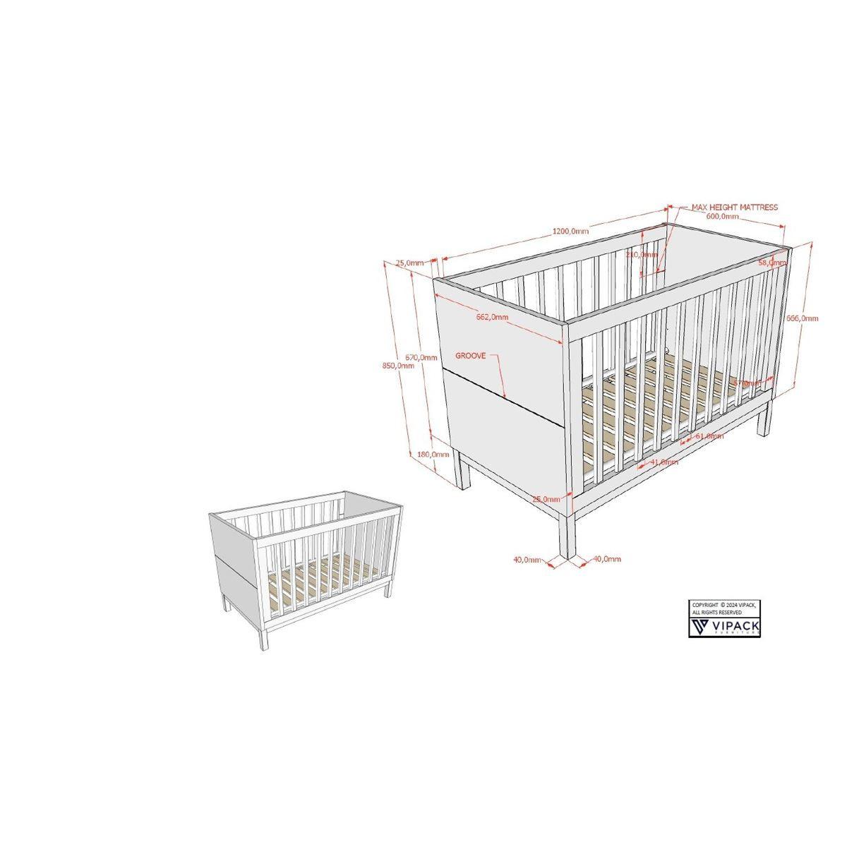 BABYBETT 60x120 Kiefer MDF weiß robust stabil höhenverstellbar - Weiß, Holz (60/120cm) - 58aufmkessel