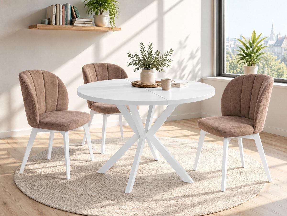 ESSTISCH Della runder ausziehbarer, Weiß 120-200/120/76 cm - Weiß, Holzwerkstoff/Metall (120/200/76cm) - WFL GROUP