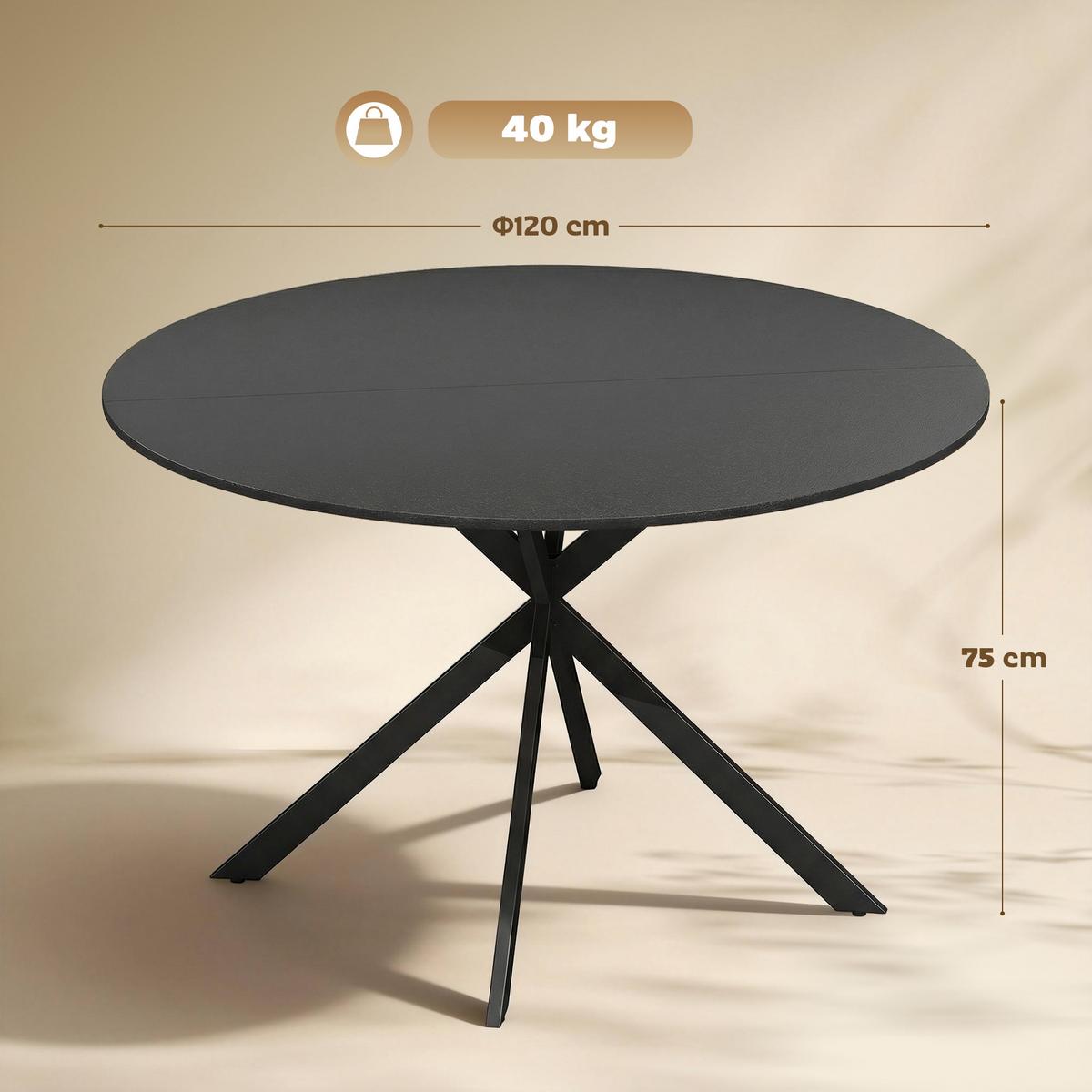 ESSTISCH rund Schwarz 120/120/75 cm - Schwarz, Metall (120/120/75cm) - HOMCOM