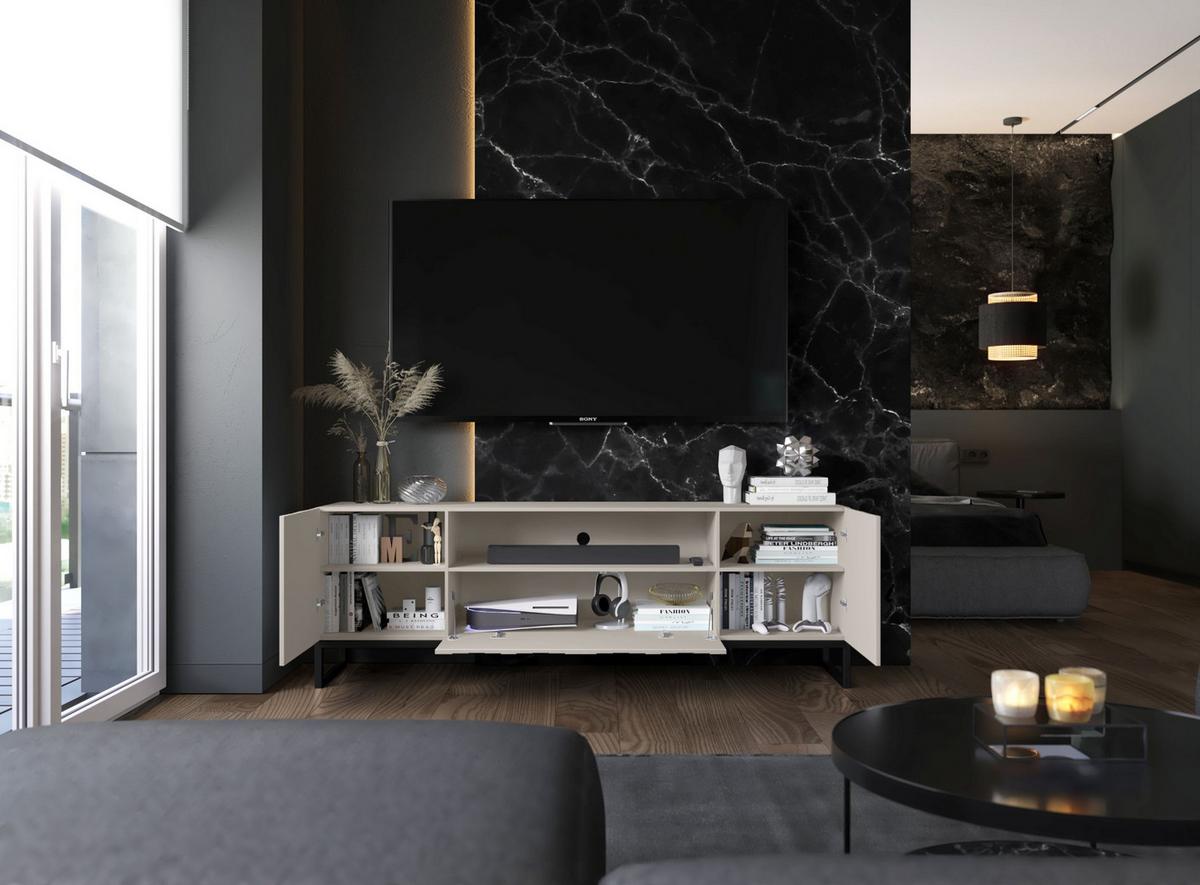 TV-SCHRANK Elpis2 Kaschmir Matt mit Metallrahmen Glamour 150 cm - Kaschmir, Holzwerkstoff (150/51.5/36.5cm) - Meble Lindner