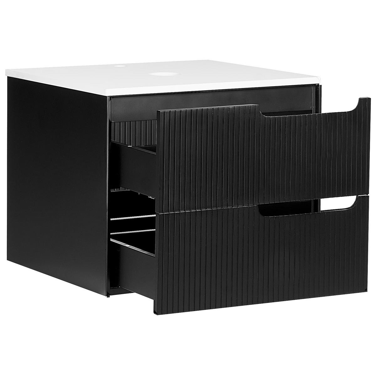 WASCHBECKENUNTERSCHRANK wandmontiertk 60 cm Schwarz Quintela - Schwarz, Holzwerkstoff (60/48/52cm) - Beliani