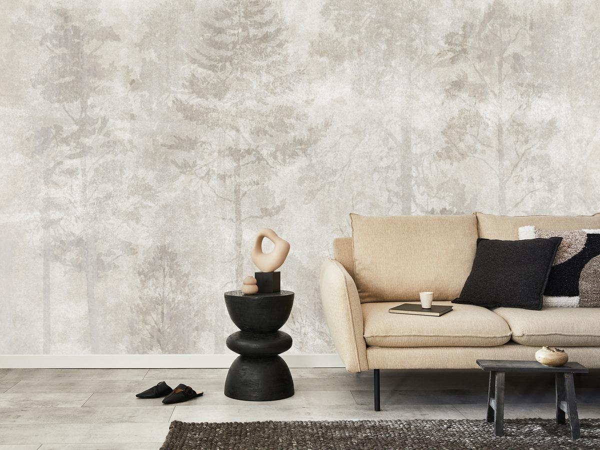 FOTOTAPETE für Wohnzimmer Boho Abstraktion Wald Bäume Beton Vintage 400x280 - Beige, Papier (400/280cm) - Muralo