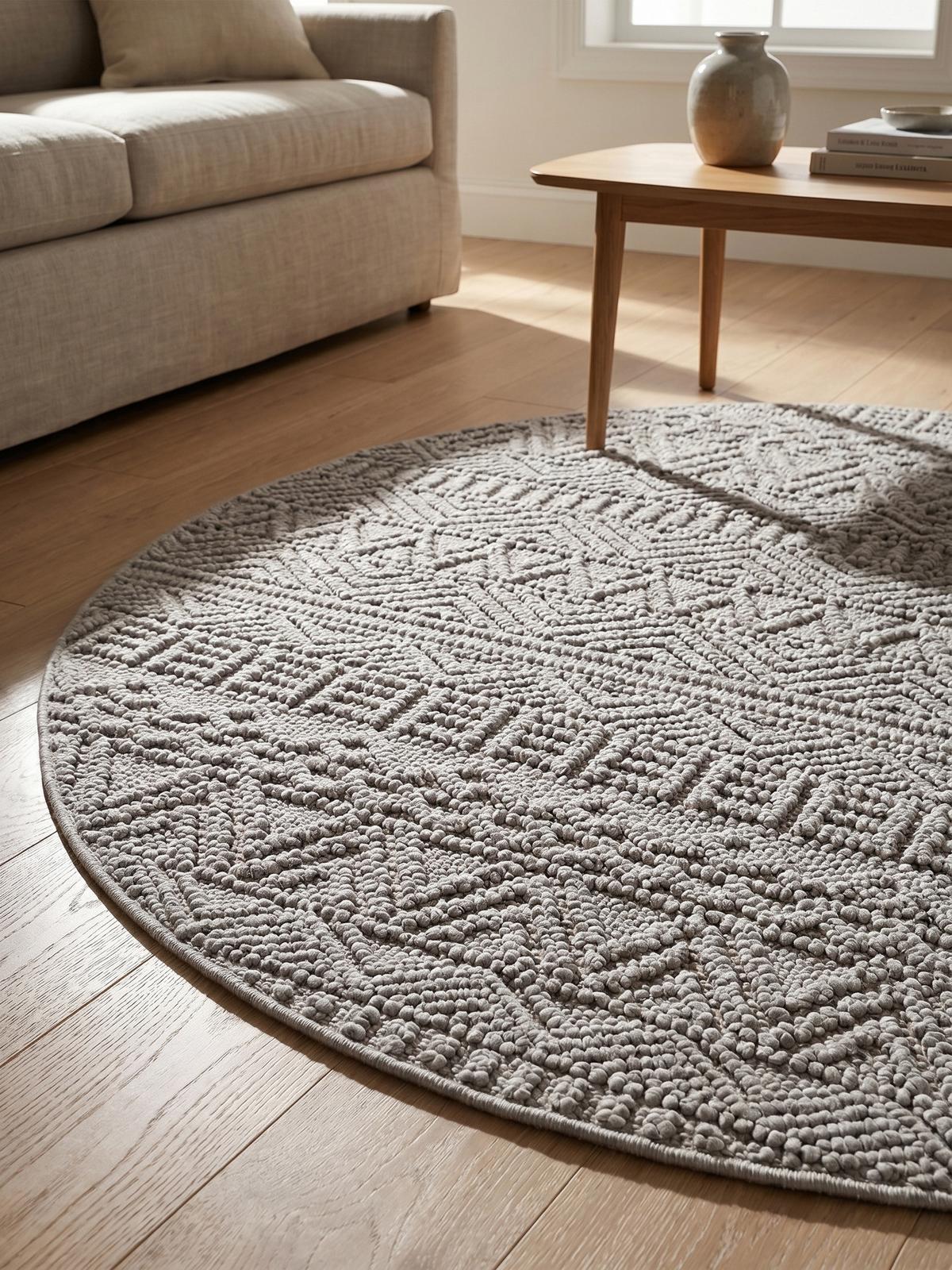 TEPPICH Flachgewebe LANGAU in Silber, mit Ethno-Streifen, Ø 200 cm - Silberfarben, Textil (200/200cm) - KADIMA DESIGN