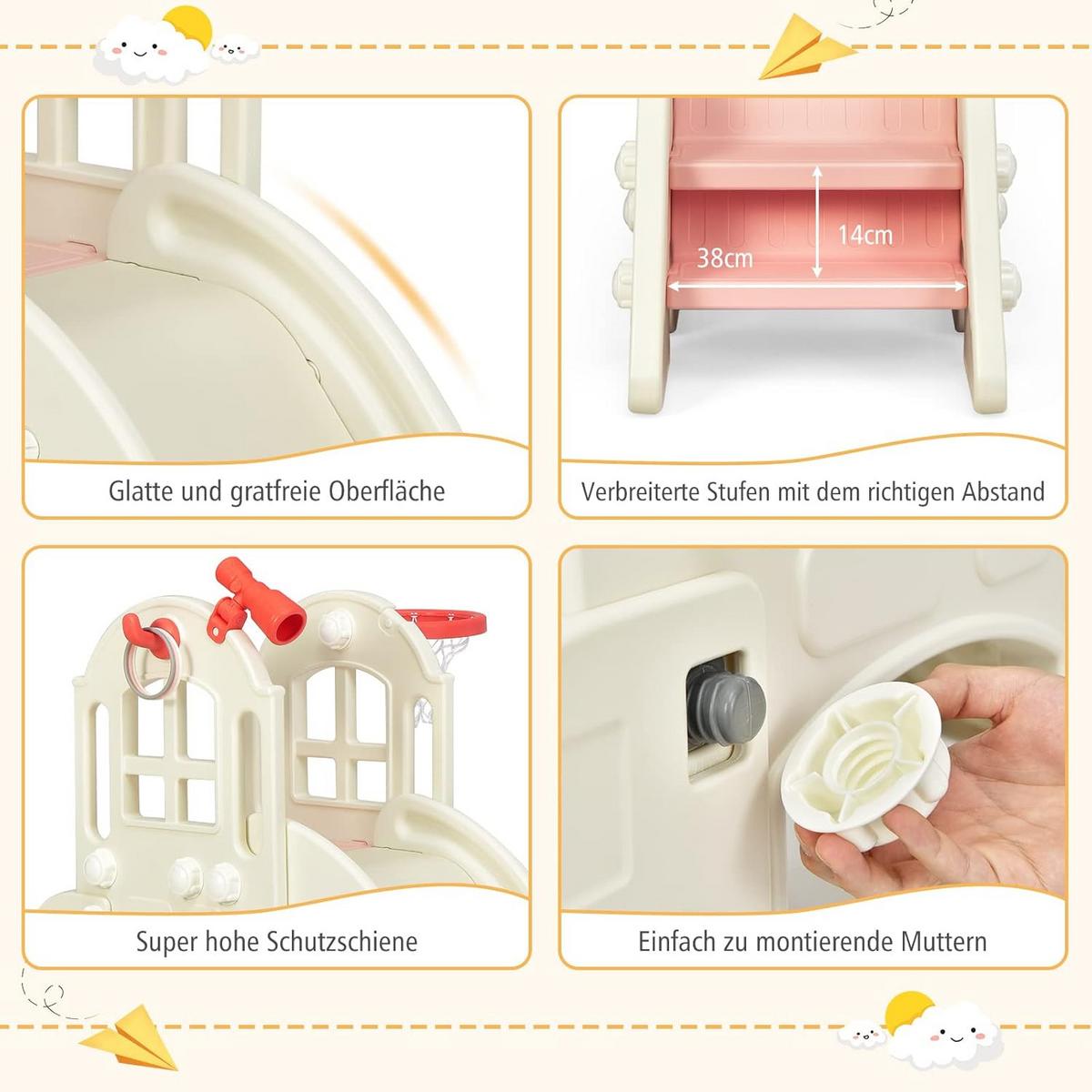 SPIELPLATZ 6 in 1 Kinder Pink - Pink, Kunststoff (190/98/83cm) - COSTWAY