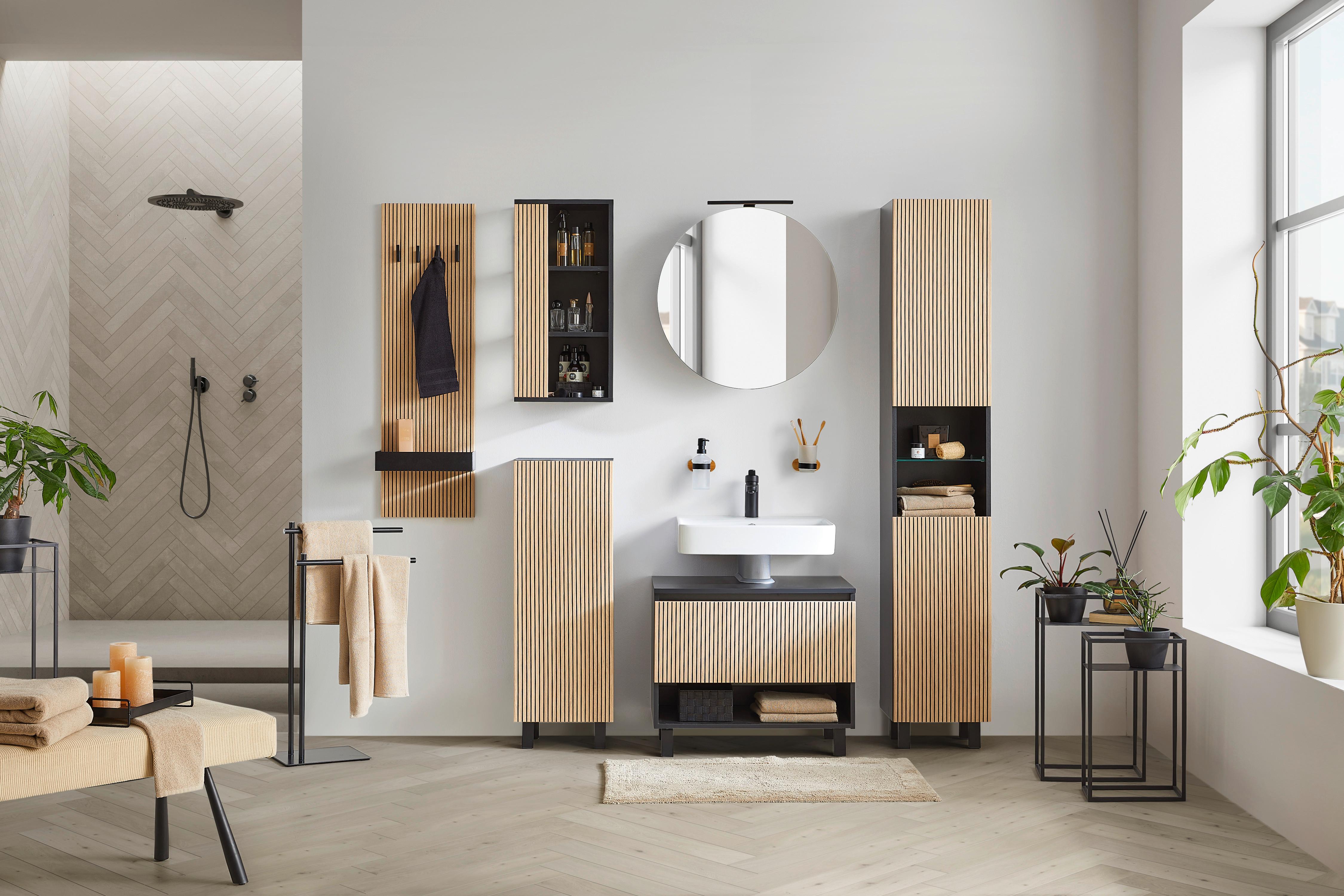 HÖGSKÅP VENEZIA -EXKLUSIV- - svart/ekfärgad, Lifestyle, trämaterial/glas (35/195/32cm) - Mömax