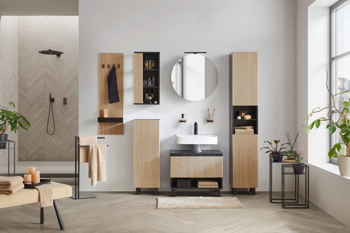 Visoki Element Venezia - boje hrasta/crna, Lifestyle, staklo/drvni materijal (35/195/32cm) - Mömax