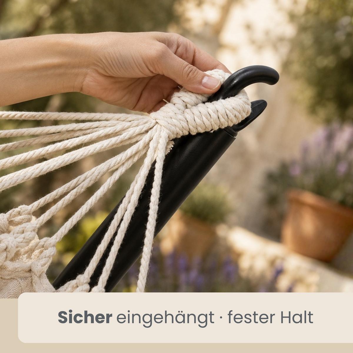 XL HÄNGEMATTE mit Gestell 310/100 cm, Beige/Schwarz - Schwarz, Metall (100/96/310cm) - Amanka