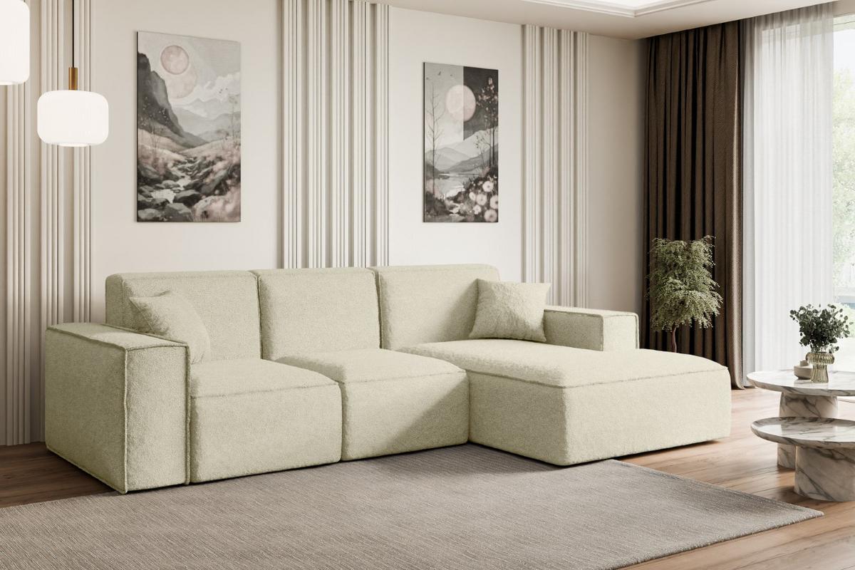 ECKSOFA Ottomane Rechts SERRA-L - 266x169x80 cm Beige Bouclé - Beige/Schwarz, Holzwerkstoff/Kunststoff (266/169cm) - ALTDECOR