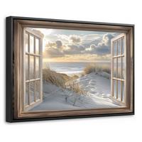 LEINWAND Bilder mit Rahmen - Ausblick - Strand - Dünen - Meer - Natur - 30x20 - Sandfarben, Textil (30/20cm) - MuchoWow