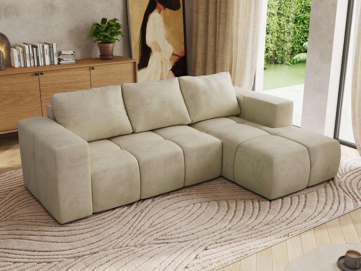 ECKSOFA MONIVA Beige Velvet - Rechts - Beige/Schwarz, Kunststoff/Textil (266/164cm) - MKS