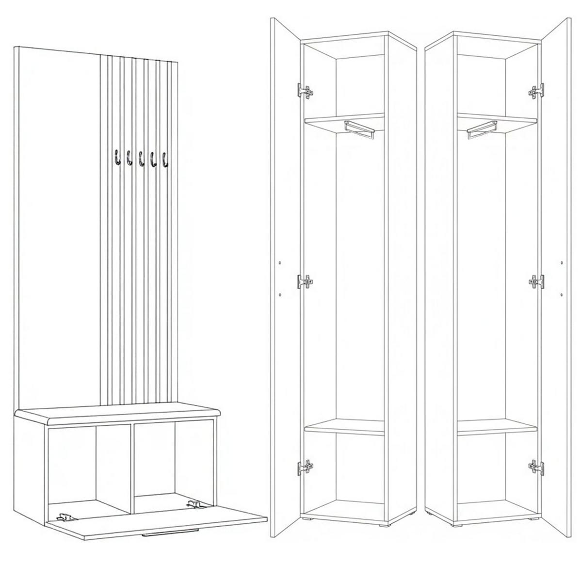 GARDEROBENSCHRANK MODULO 160,6/204/40 cm Modern Garderobe-Set Eiche Artisan - Schwarz/Eiche Artisan, Holzwerkstoff (160.6/204/40cm) - MASSENO