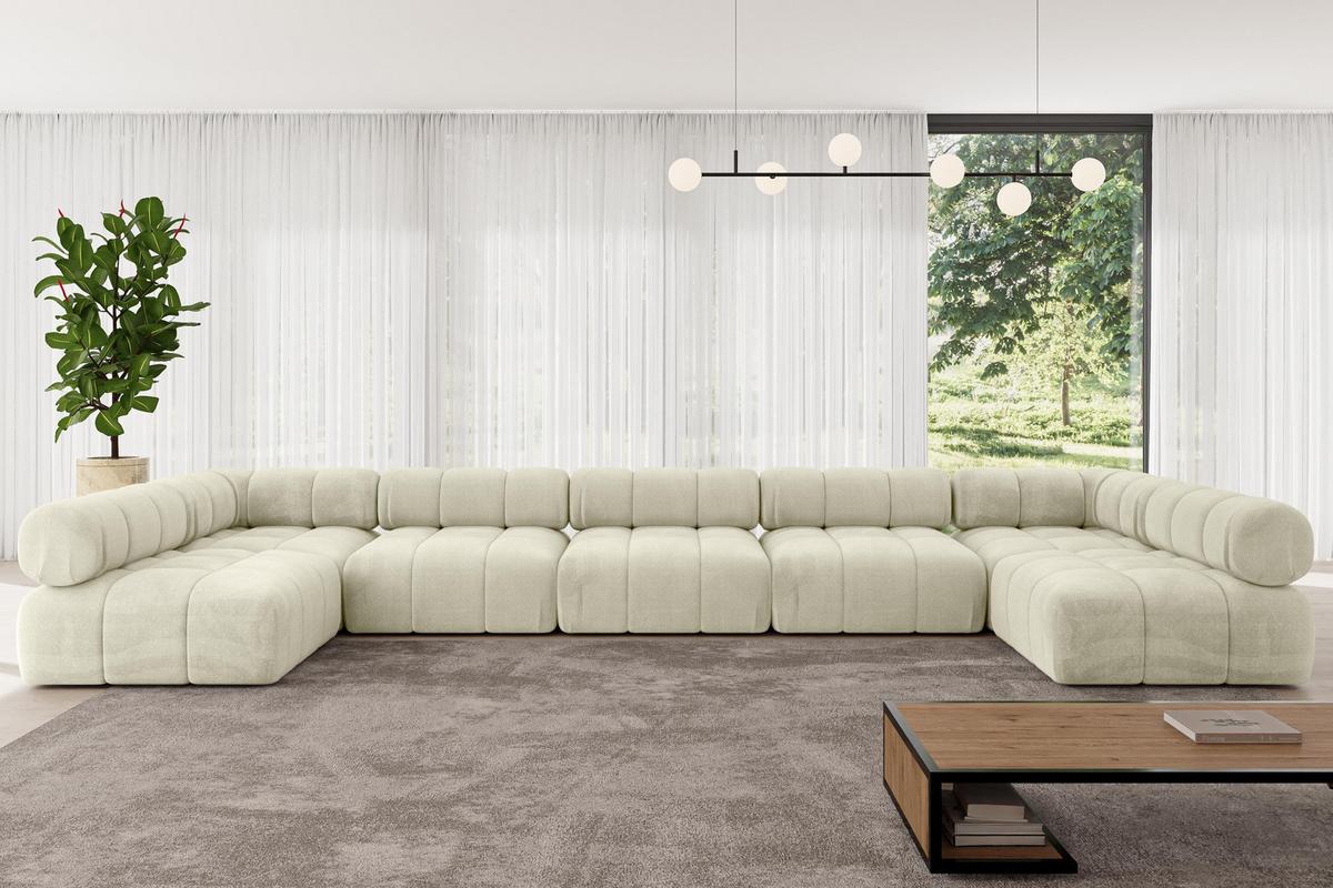 WOHNLANDSCHAFT modulares Sofa Garvo-U3 - 475x190x70 cm Beige Velours - Champagner/Beige, Holzwerkstoff/Textil (475/70/190cm) - ALTDECOR